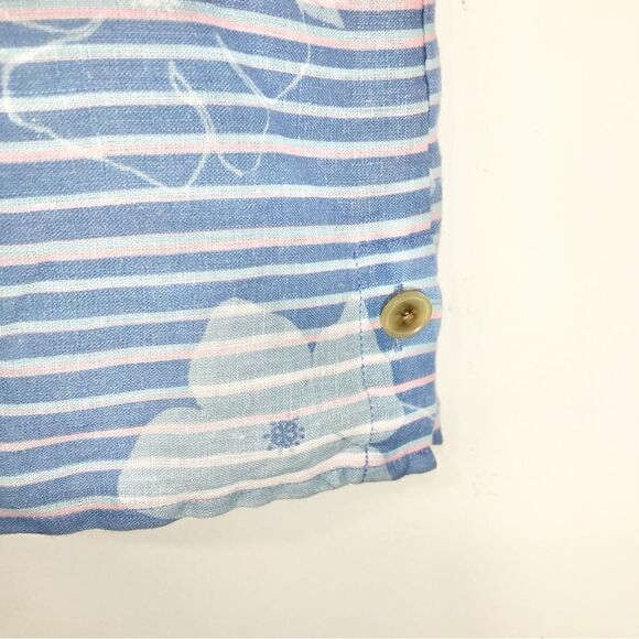 J. Jill Love Linen Multicolored Striped Floral Linen Popover Blouse - Picture 12 of 15